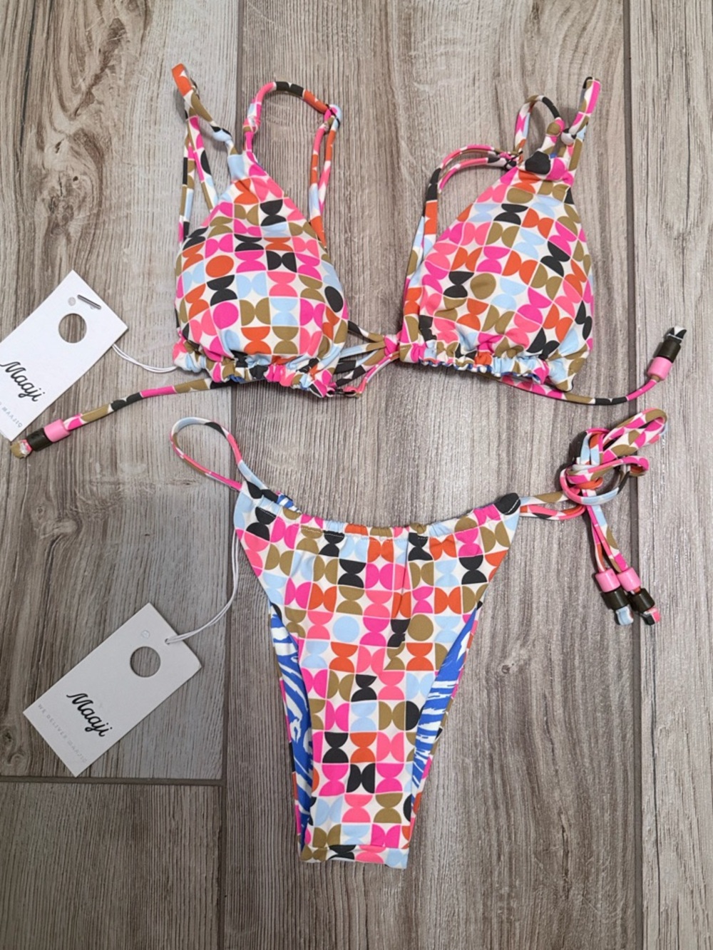 Maaji Pink Multi Geometric String Bikini Set NWT - Picture 5 of 11